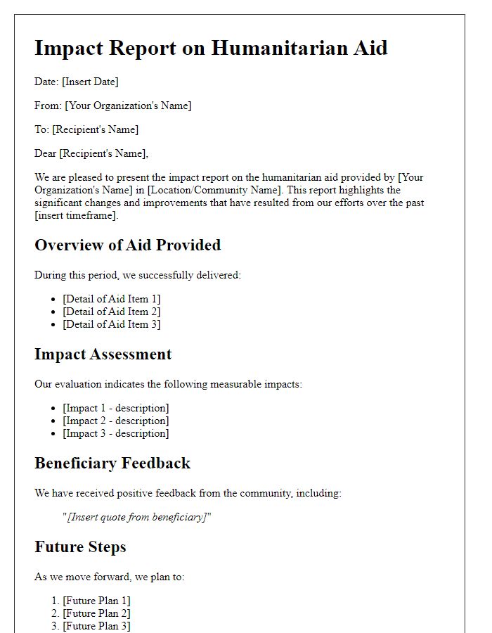 Letter template of impact report on humanitarian aid provided