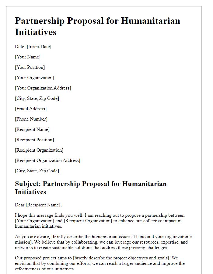 Letter template of partnership proposal for humanitarian initiatives