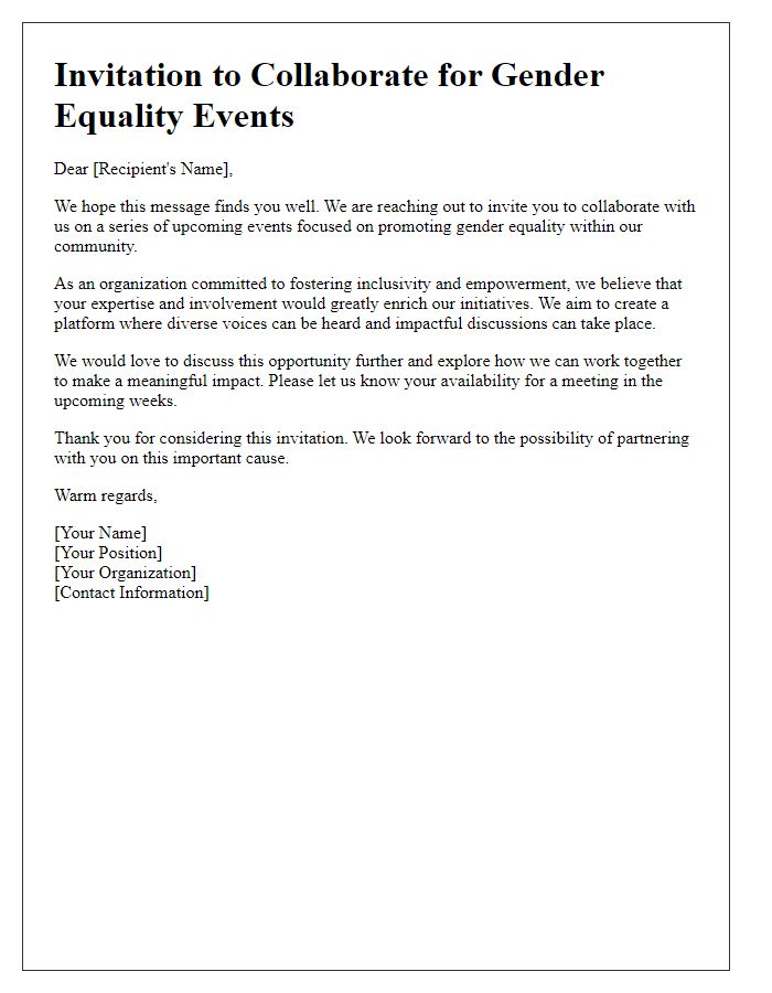 Letter template of collaboration invitation for gender equality events.