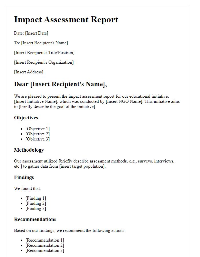 Letter template of impact assessment for educational initiatives by NGO.