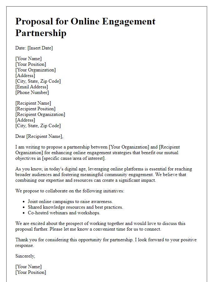 Letter template of proposal for NGO online engagement partnership.