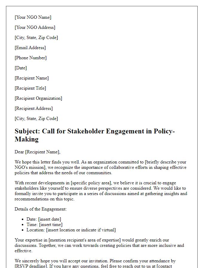 Letter template of NGO call for stakeholder engagement in policy-making