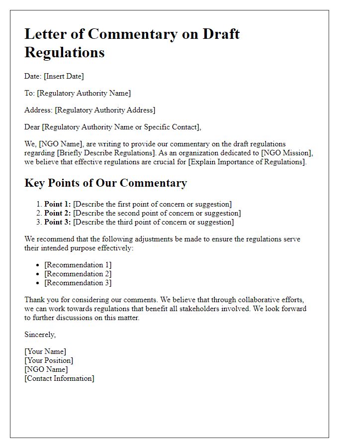 Letter template of NGO commentary on draft regulations