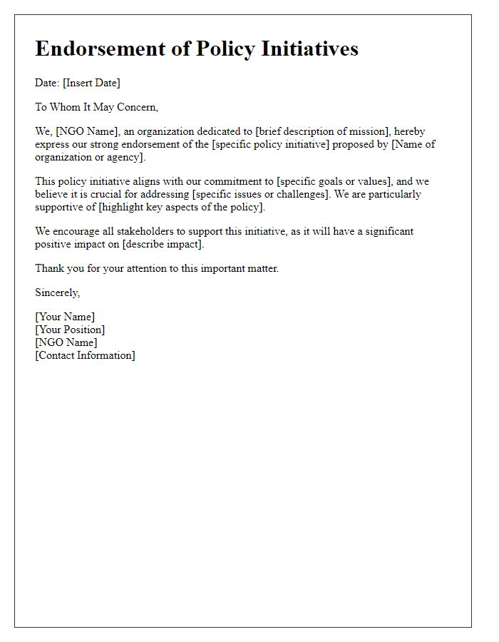 Letter template of NGO endorsement of policy initiatives