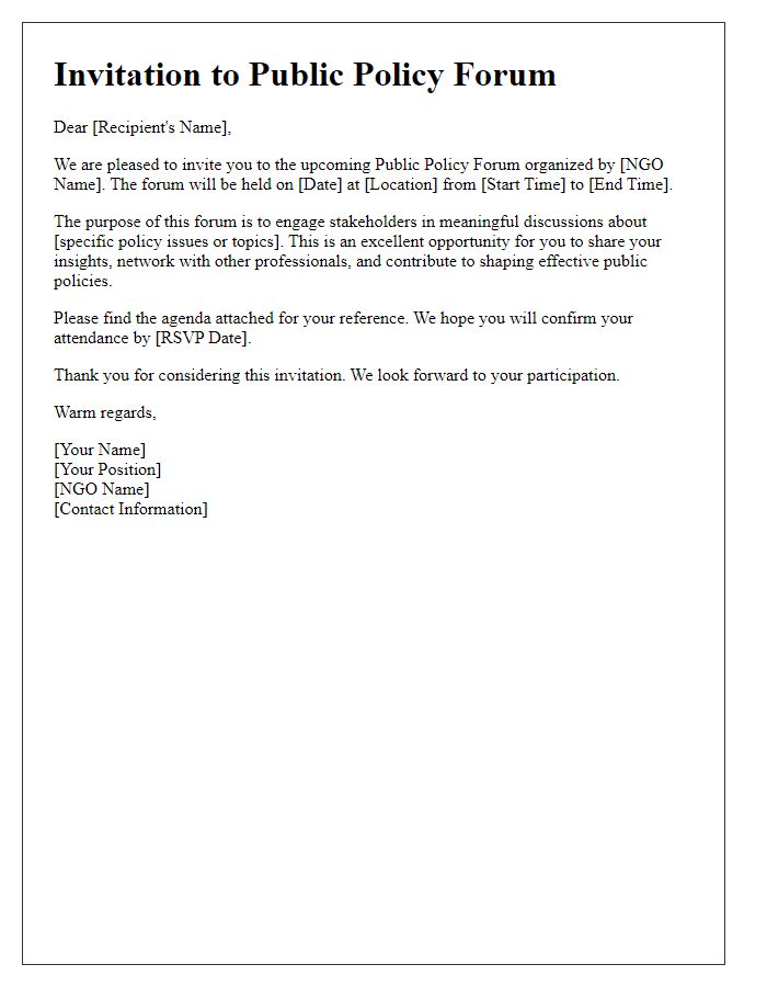 Letter template of NGO invitation to public policy forum