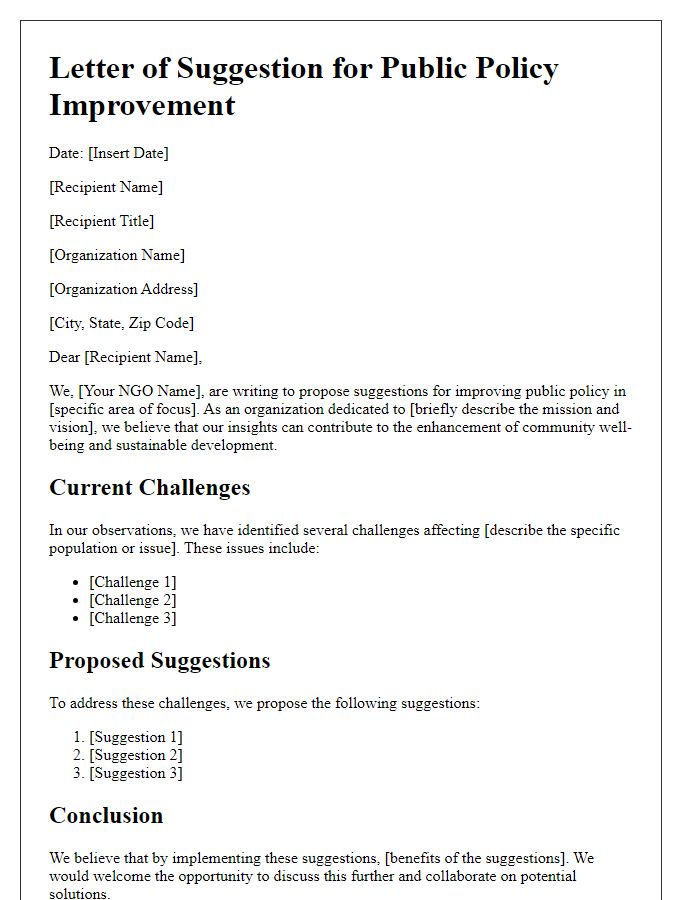 Letter template of NGO suggestions for public policy improvement