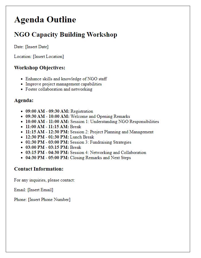 Letter template of agenda outline for NGO capacity building workshop