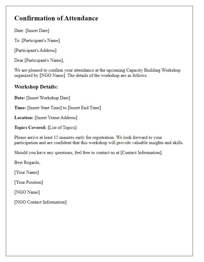 Letter template of confirmation for NGO capacity building workshop attendance