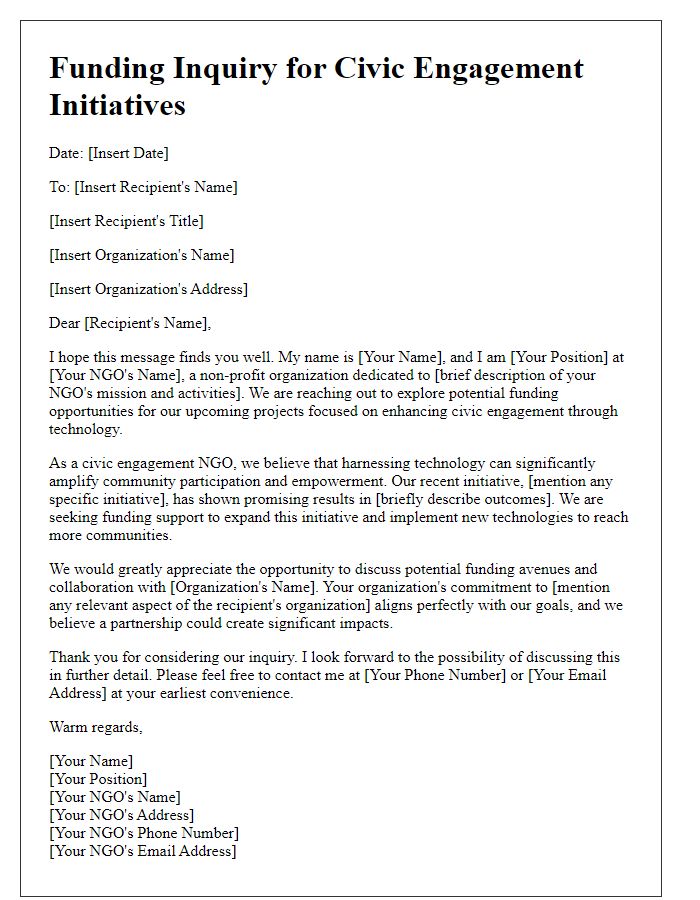 Letter template of civic engagement NGO tech funding inquiry.