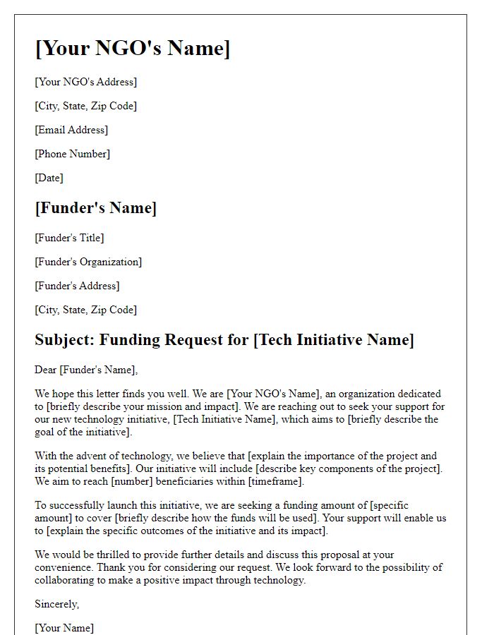 Letter template of NGO funding request for tech initiative.