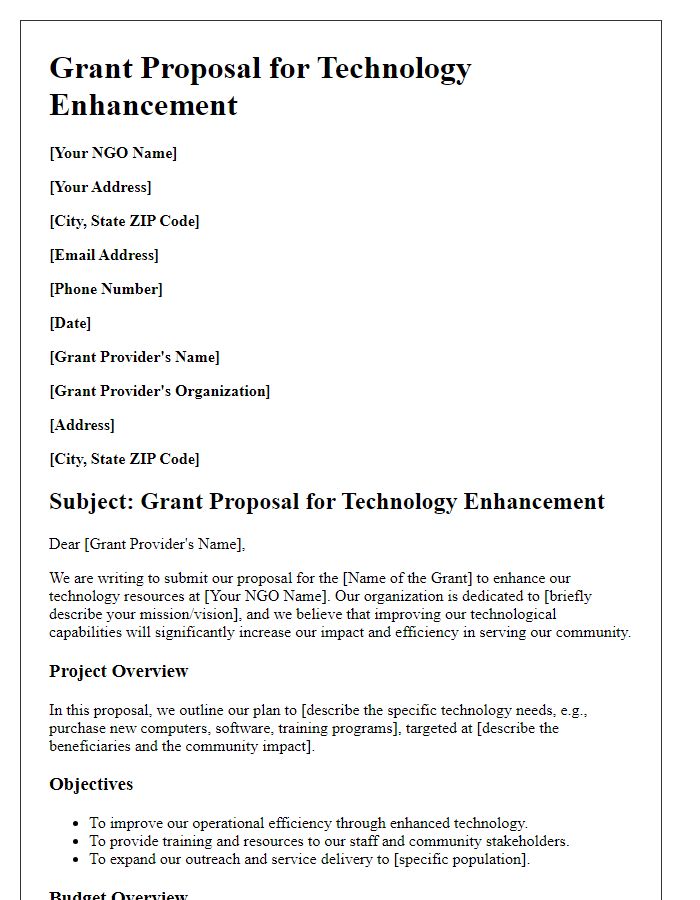 Letter template of NGO technology grant proposal.