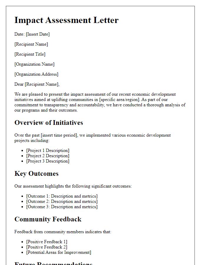 Letter template of NGO impact assessment for economic development efforts