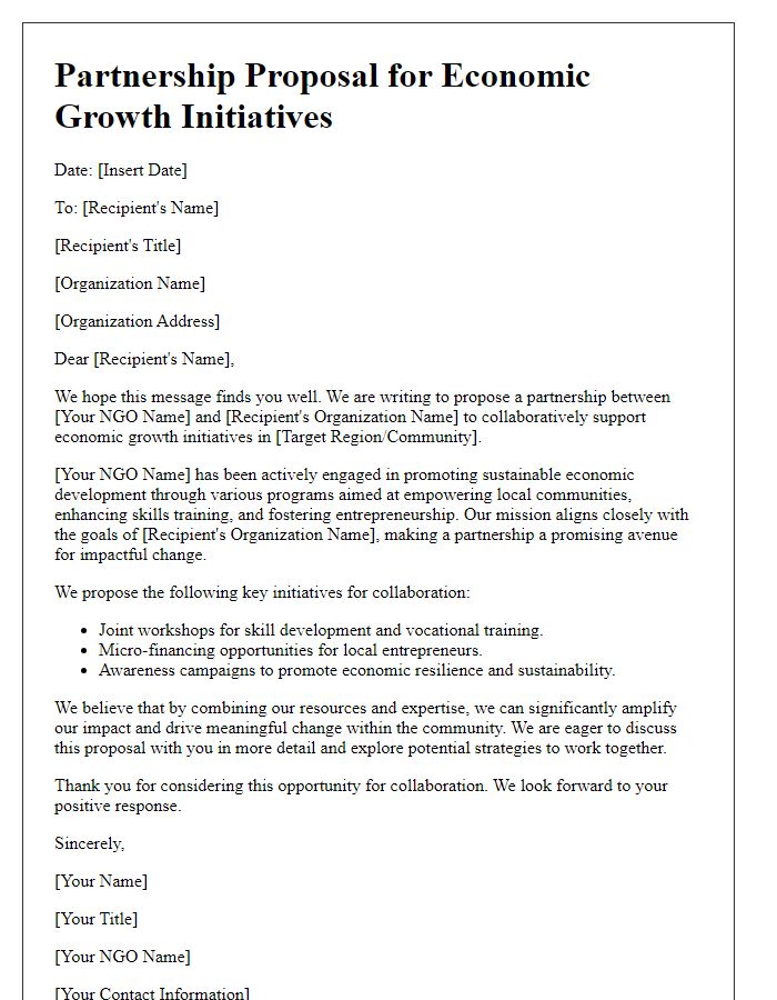 Letter template of NGO partnership proposal for economic growth initiatives