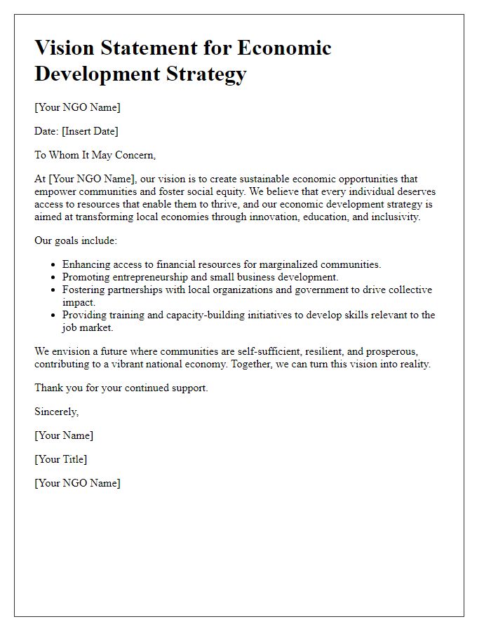 Letter template of NGO vision statement for economic development strategy