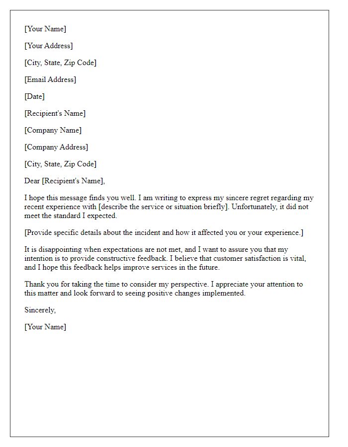 Letter template of sincere regret for an unpleasant service experience