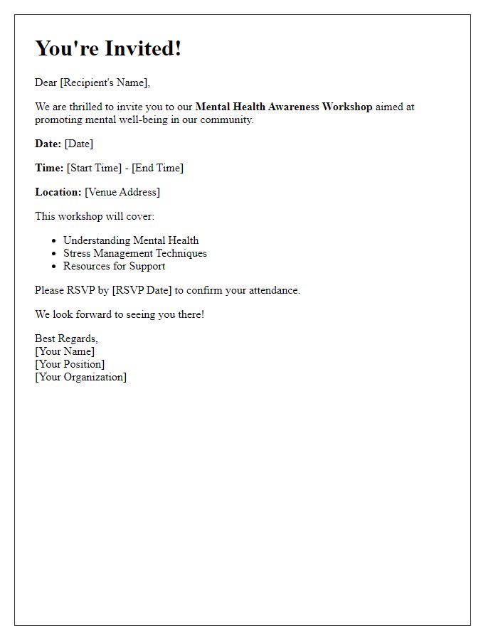 Letter template of Event Invitation for Mental Health Awareness Workshop