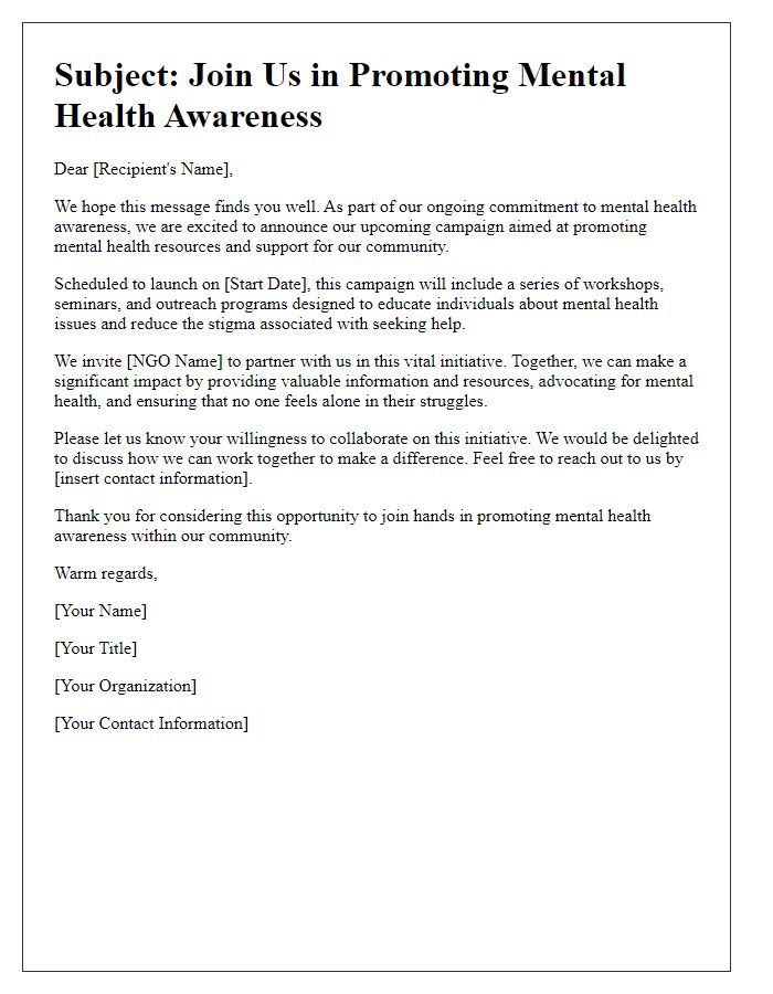 Letter template of Mental Health Awareness Campaign for NGOs