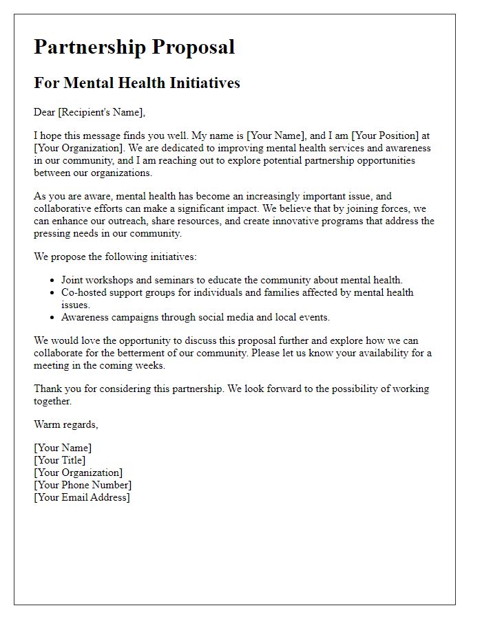 Letter template of Partnership Proposal for Mental Health Initiatives