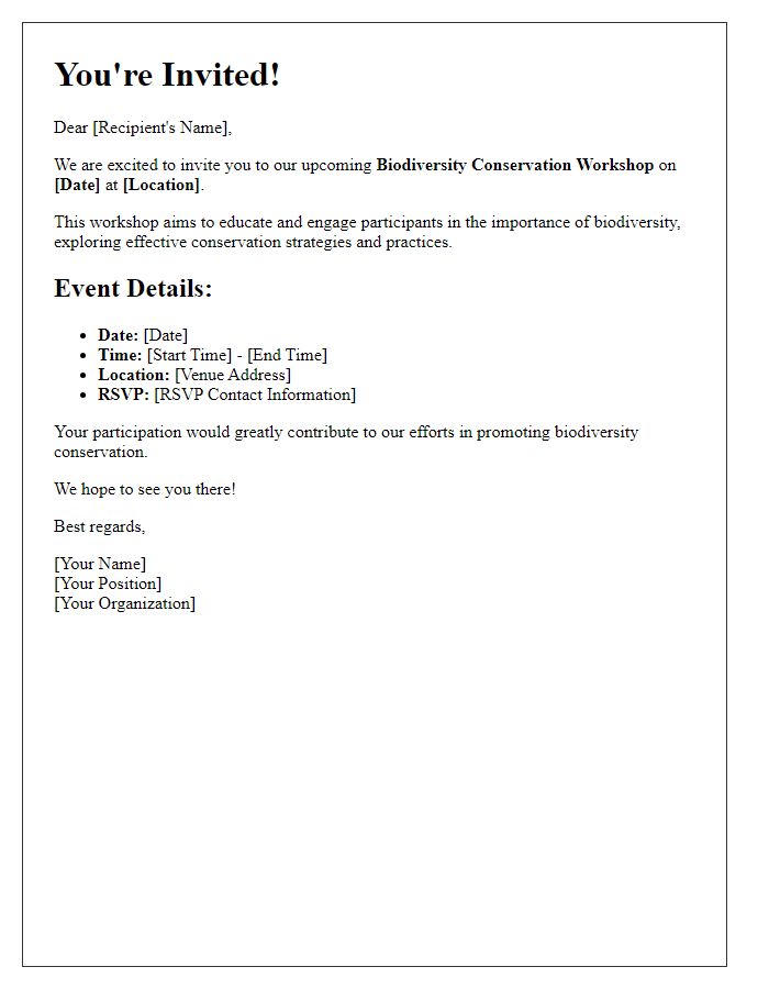 Letter template of event invitation for biodiversity conservation workshop