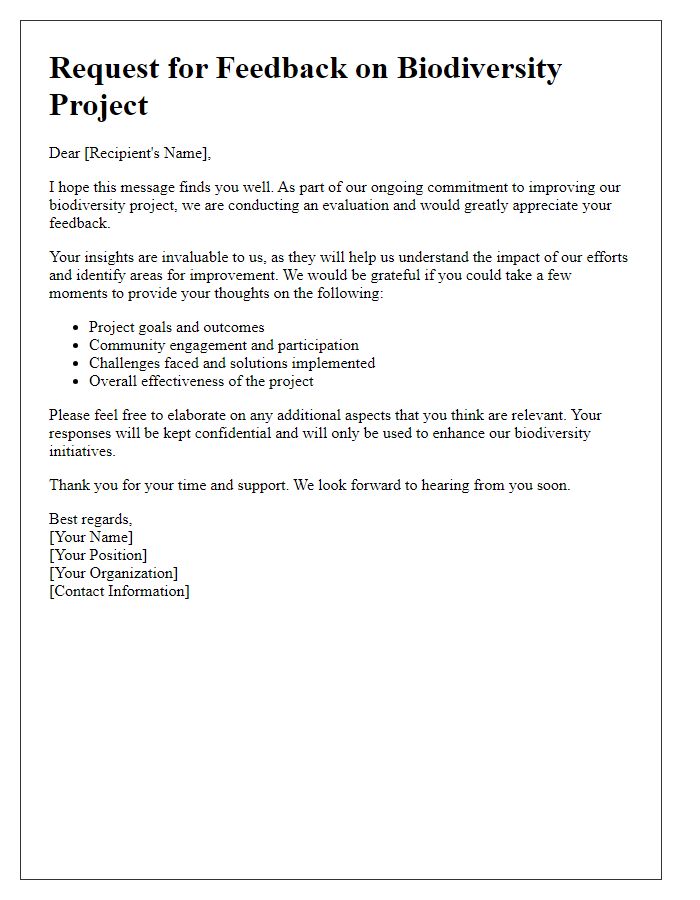 Letter template of feedback request for biodiversity project evaluation