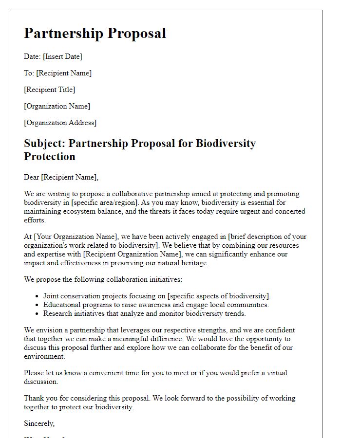 Letter template of partnership proposal for biodiversity protection