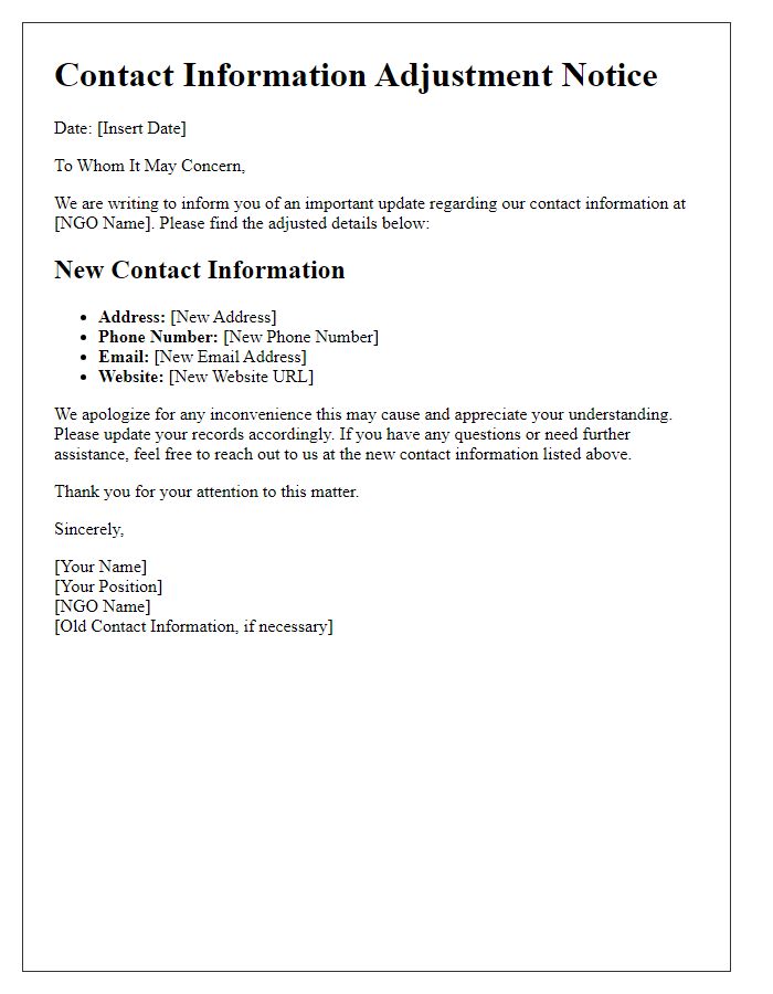 Letter template of NGO critical contact information adjustment