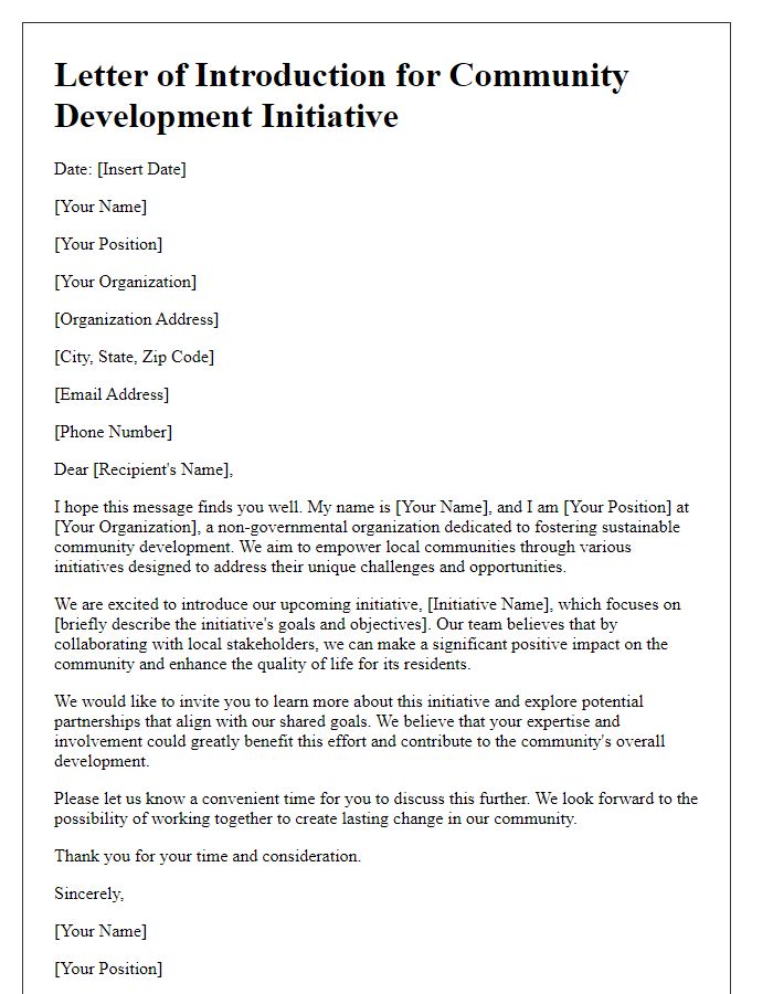 Letter template of introduction for community development initiative by NGOs