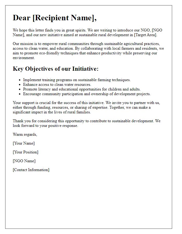 Letter template of NGO initiative for sustainable rural development