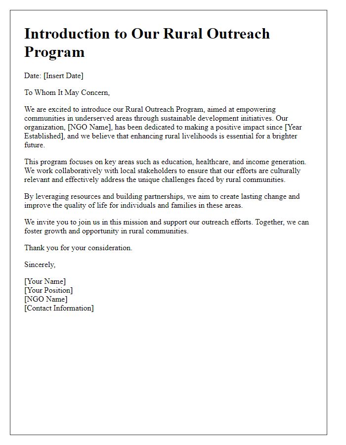 Letter template of NGO rural outreach program introduction