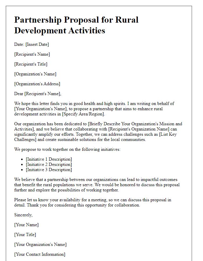 Letter template of partnership proposal for rural development activities