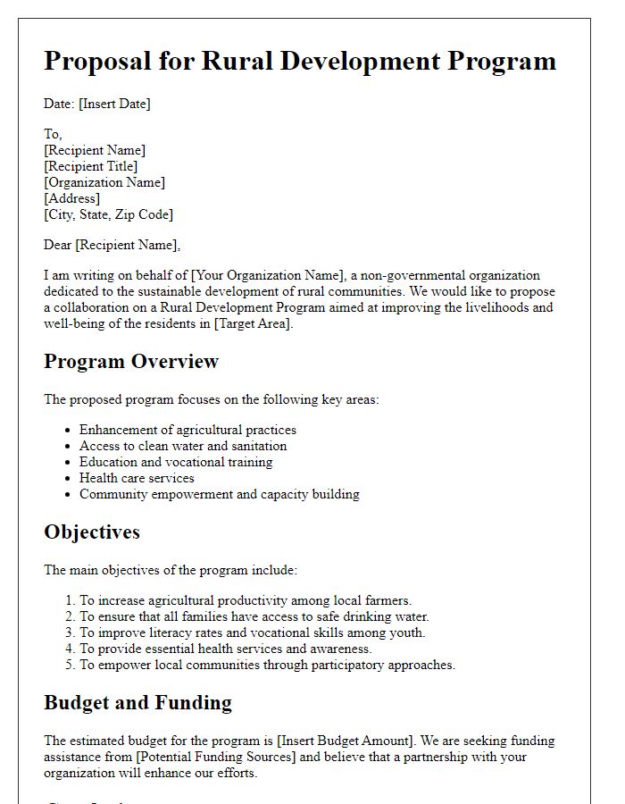 Letter template of rural development program proposal for NGOs