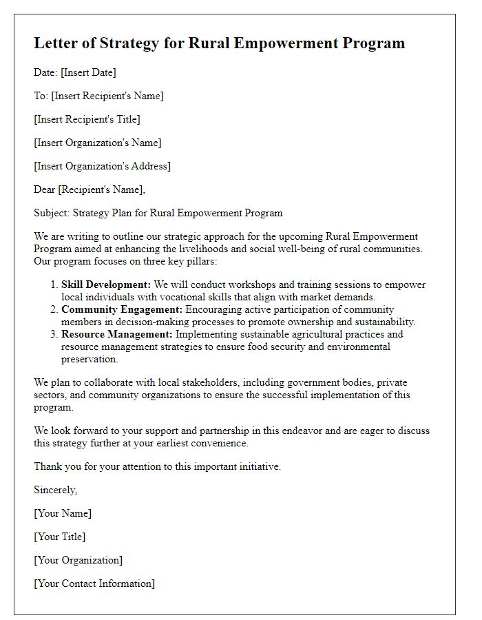 Letter template of rural empowerment program strategy for NGOs