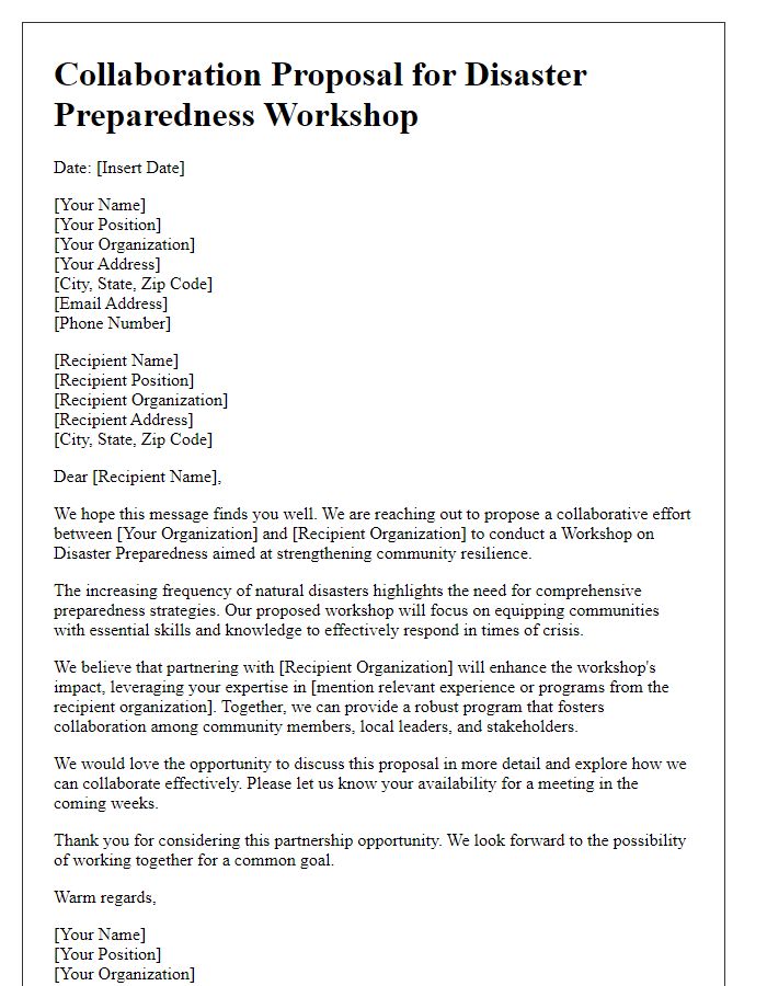 Letter template of collaboration proposal for NGO disaster preparedness workshop