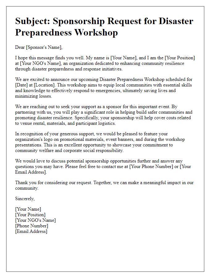 Letter template of sponsorship request for NGO disaster preparedness workshop