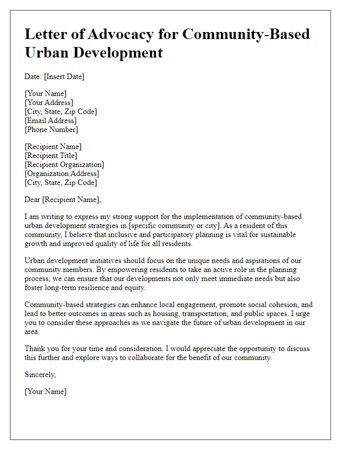 Letter template of advocacy for community-based urban development strategies