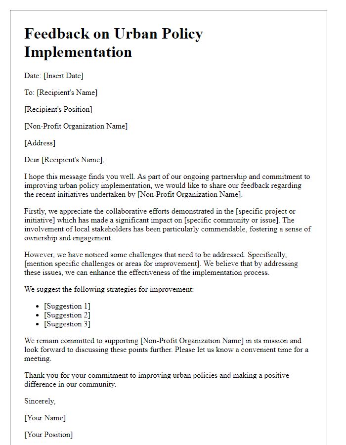 Letter template of feedback on urban policy implementation by non-profits