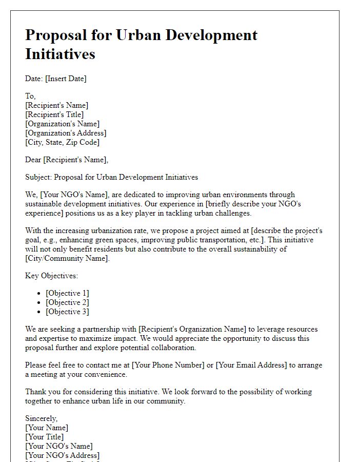 Letter template of proposal for urban development initiatives by NGOs