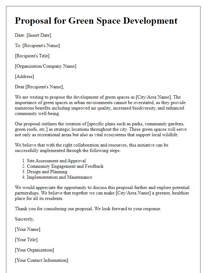 Letter template of proposals for green space development in cities