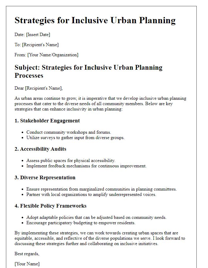 Letter template of strategies for inclusive urban planning processes