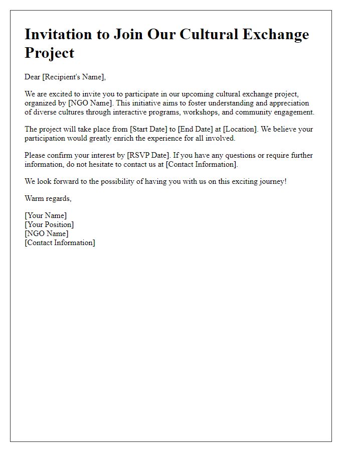 Letter template of invitation to join our NGO's cultural exchange project