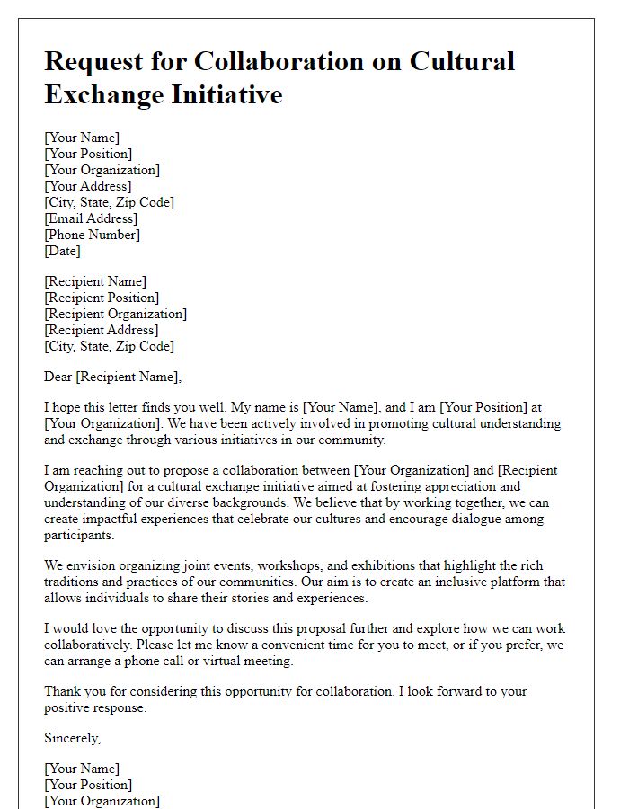 Letter template of request for collaboration in a cultural exchange initiative