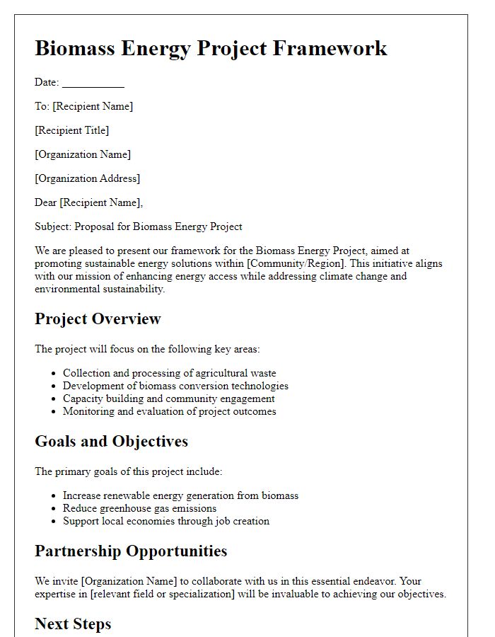 Letter template of NGO biomass energy project framework.