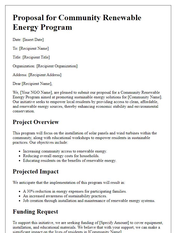 Letter template of NGO community renewable energy program proposal.