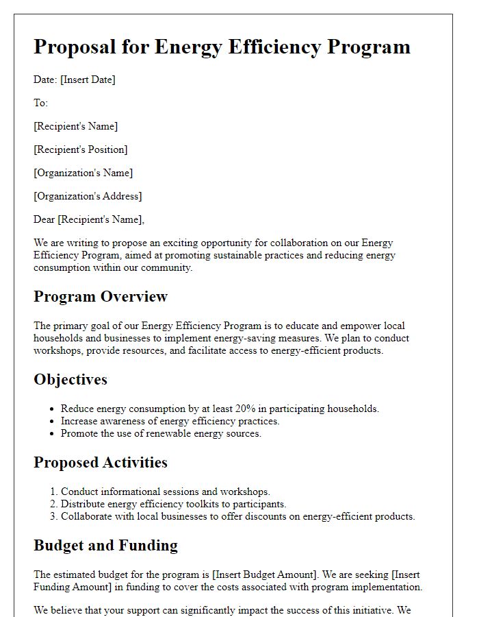 Letter template of NGO energy efficiency program proposal.