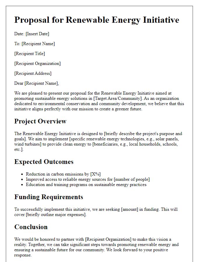 Letter template of NGO renewable energy initiative proposal.