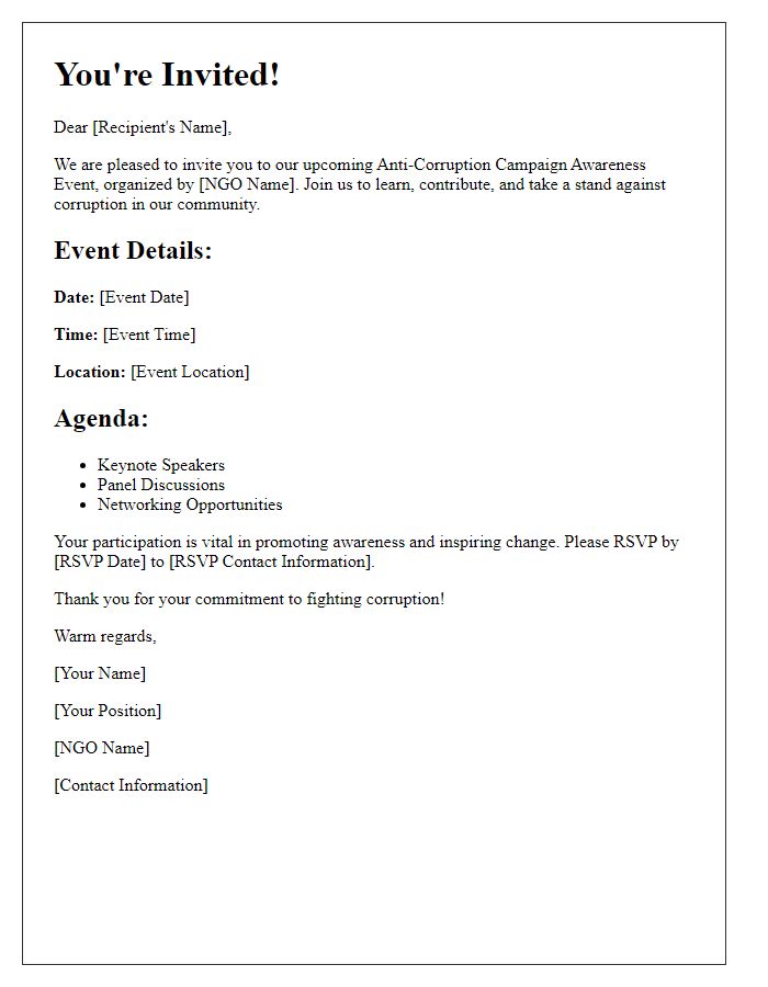 Letter template of NGO anti-corruption campaign awareness event invitation