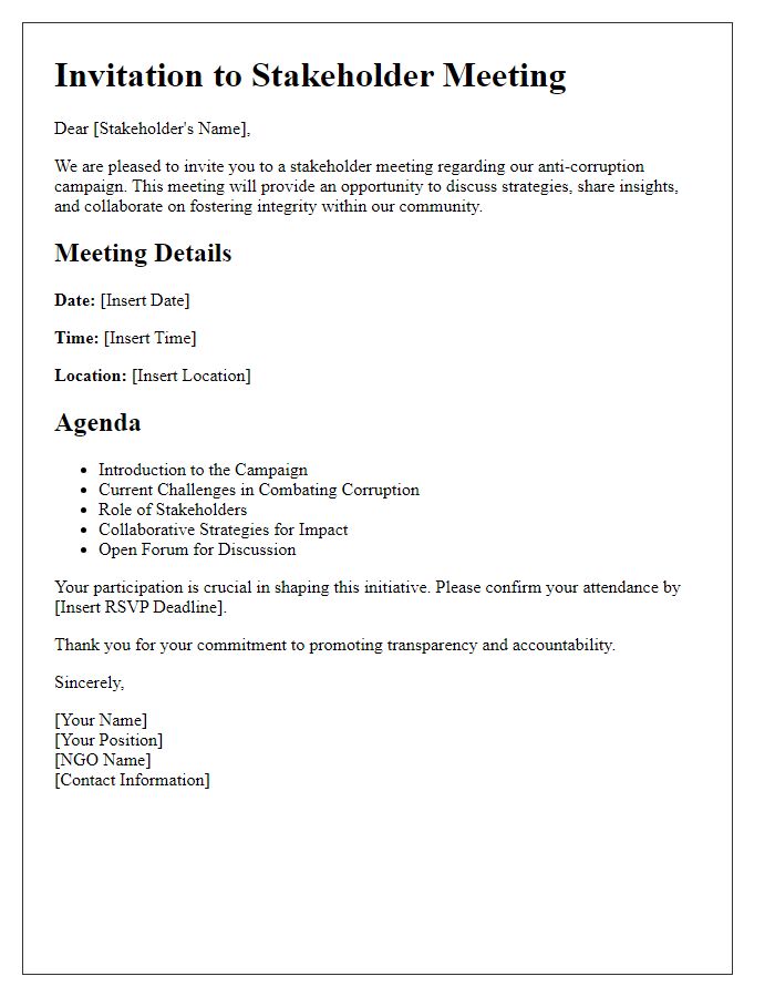 Letter template of NGO anti-corruption campaign stakeholder meeting invitation