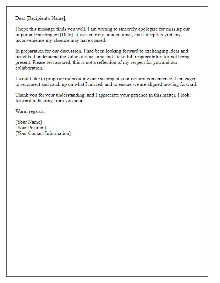 Letter template of heartfelt apology for forgetting an important meeting.