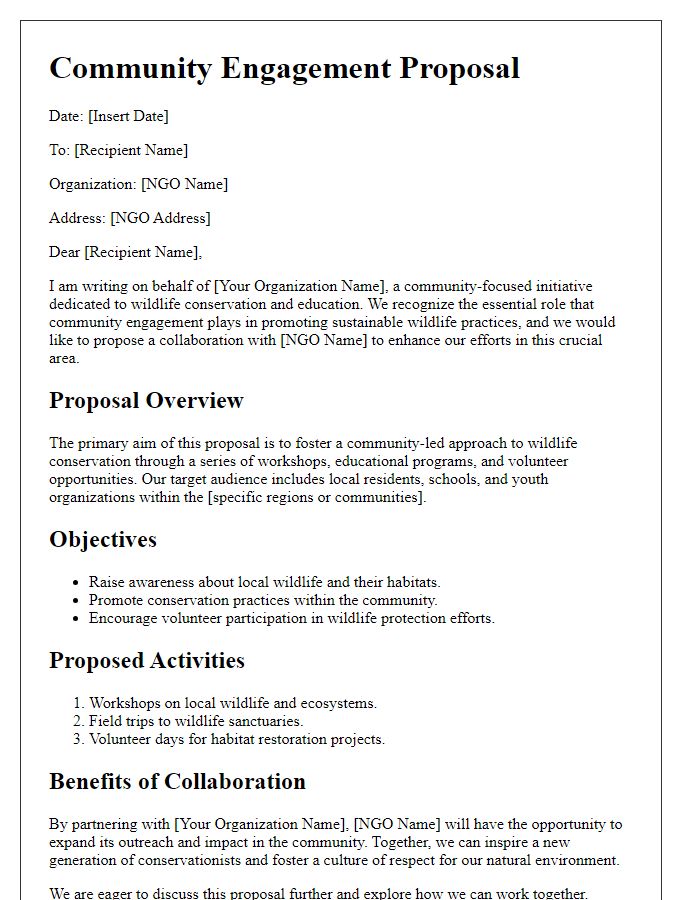 Letter template of community engagement proposal for wildlife NGOs.