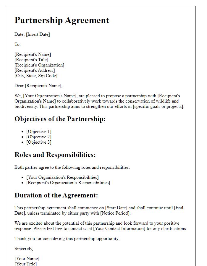 Letter template of partnership agreement between wildlife NGOs.